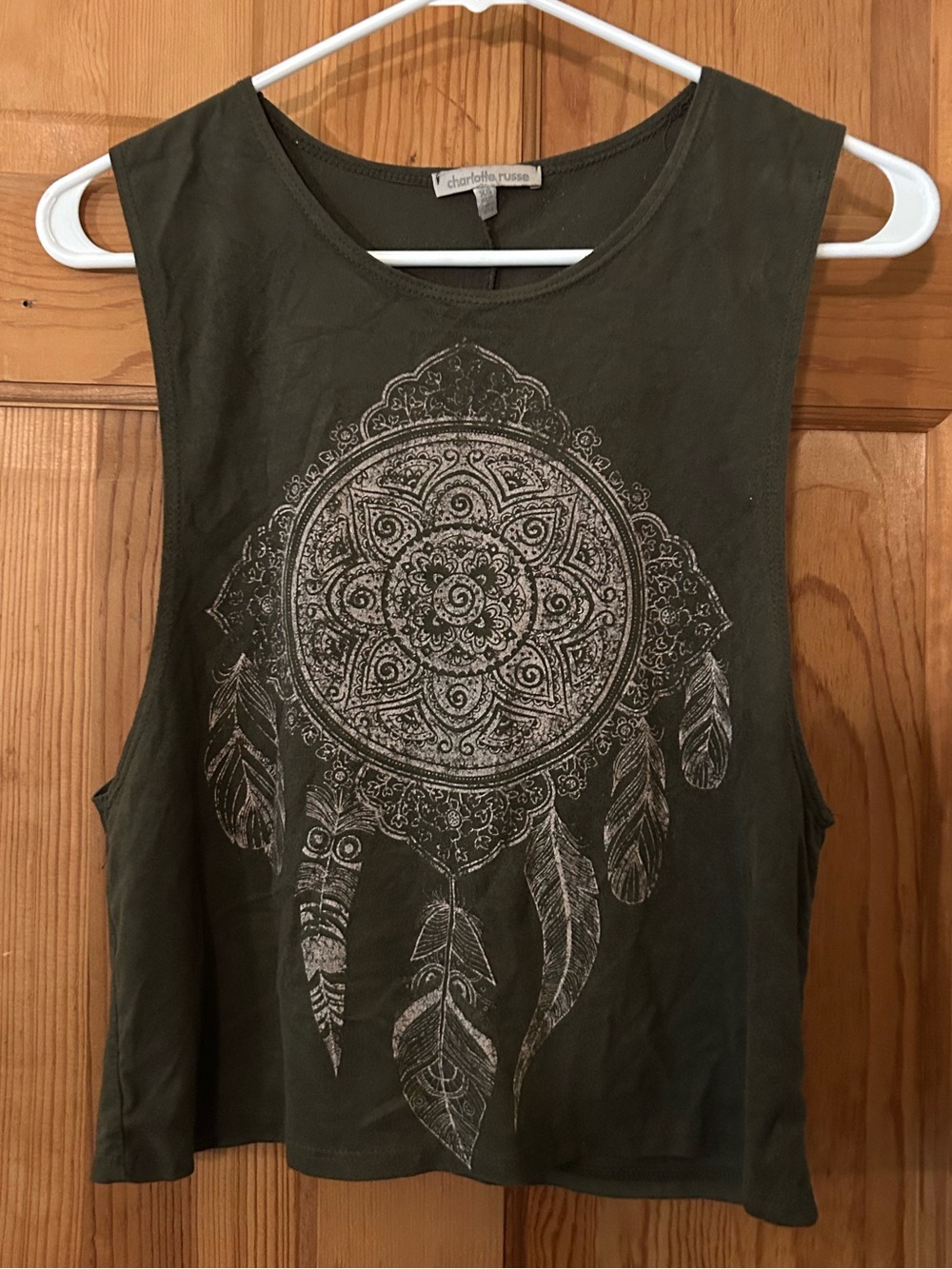 Charlotte Russe Olive Dreamcatcher Graphic Tank Top